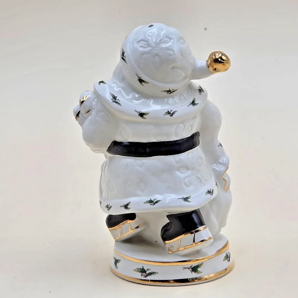 Holly Holiday Santa Ceramic Salt & Pepper Shakers Gold Trim Home Vintage 1999